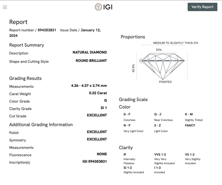 Zásnubný prsteň s briliantom 0,32ct  biele zlato R081