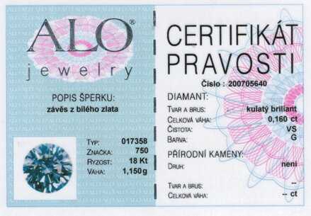 Briliantový prívesok s retiazkou ALO Jewelry 34455017358