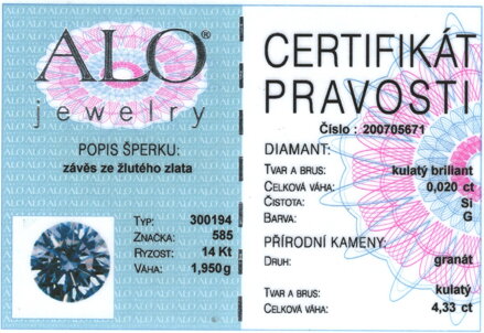 Prívesok ALO Jewelry s českým granátom 200705671