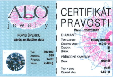 ALO Jewelry prívesok s českým granátom 200705672