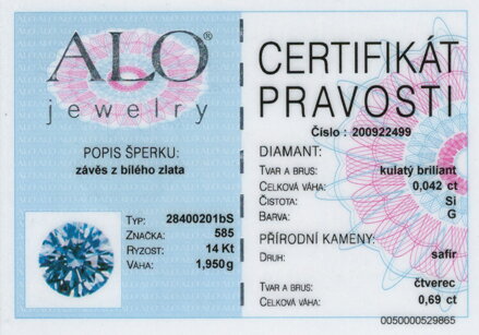 Zafírový prívesok ALO z bieleho zlata 28400201bS