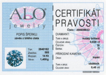 Prívesok ALO z bieleho zlata s topázom 2840182b