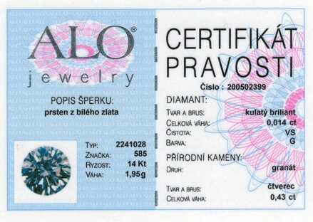 Prsteň ALO z bieleho zlata s granátom 2241028bGr