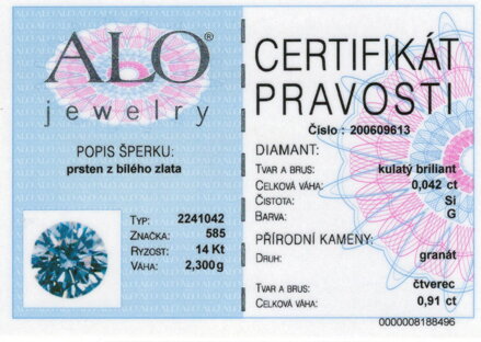 Granátový prsteň ALO z bieleho zlata 2241042bGr