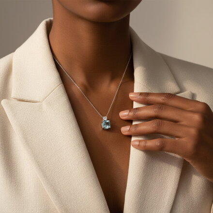 Dámska retiazka s príveskom s akvamarínom a briliantom PS54-03AQM