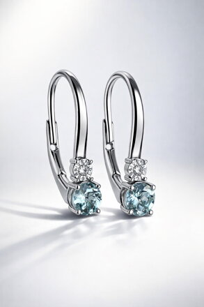 Dámske náušnice z bieleho zlata s akvamarínom a briliantom ES139-02AQM