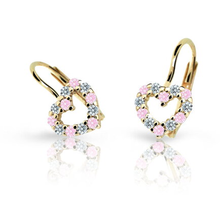 Náušnice srdiečka zo zlata s ružovými zirkónmi 2157zBRk