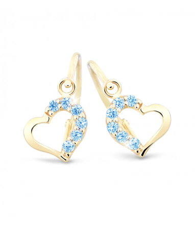 Náušnice srdiečka zo zlata s modrými kamienkami 2757zM