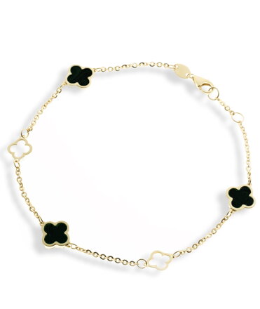 Zlatý štvorlístkový náramok s onyxom k1613z