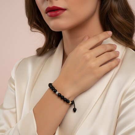 Guličkový náramok s onyxom a zlatými ozdobami RH04