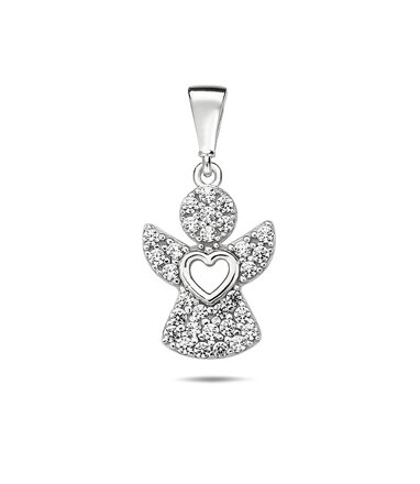 Prívesok anjela z bieleho zlata so zirkónmi k6640b