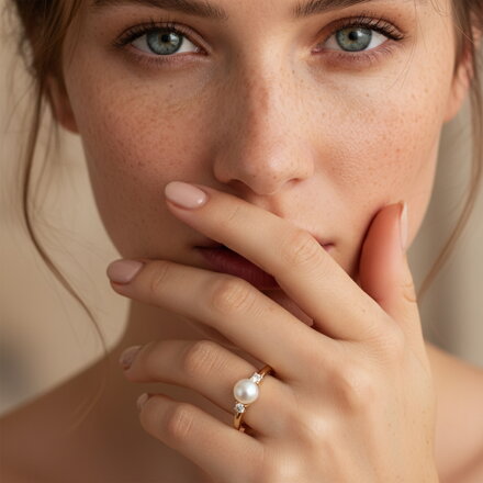 Dámsky prsteň zo žltého zlata s perlou a briliantami ALO 2240365BI