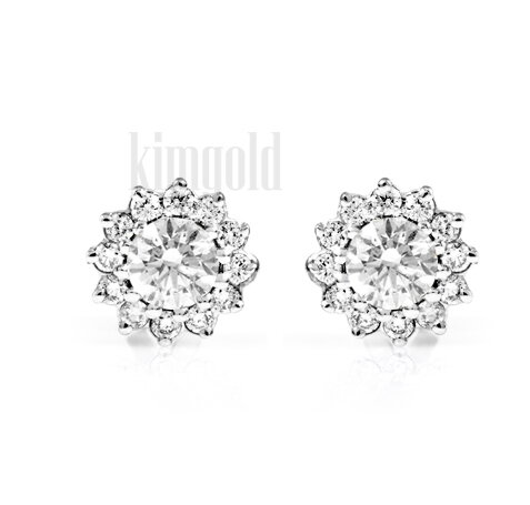 Dámske šrobovacie náušnice z bieleho zlata so zirkónmi R204b