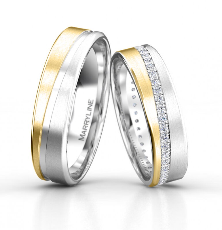 Svadobné obrúčky 16P kombinované biele zlato so žltým