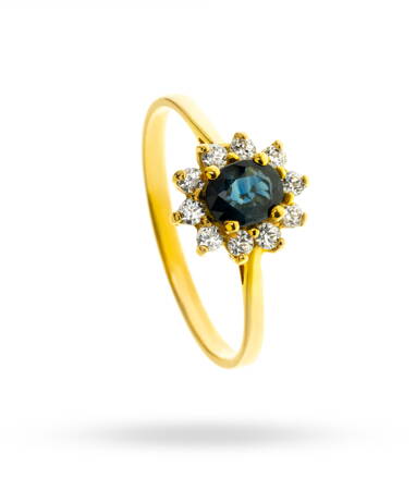 Dámsky prsteň zo žltého zlata so zafírom 307141