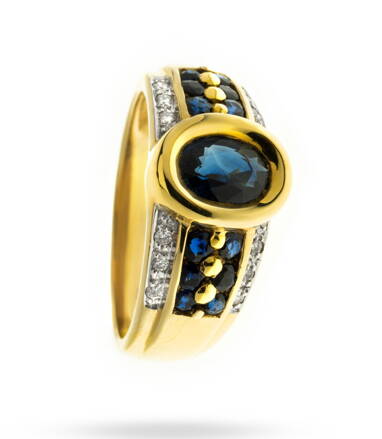 Zafírový prsteň zo žltého zlata s diamantmi 909981z