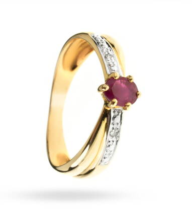 Rubínový prsteň zo žltého zlata s diamantmi 969982zR