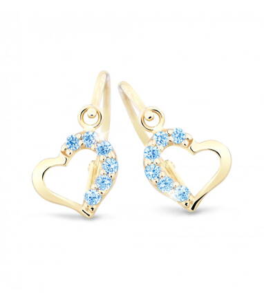 Náušnice srdiečka zo zlata s modrými kamienkami 2757zM