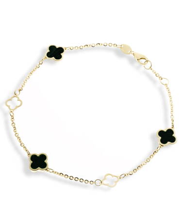 Zlatý štvorlístkový náramok s onyxom k1613z